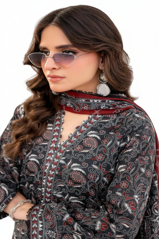 Woman wearing a patterned outfit with sunglasses and a handbag in various poses.
